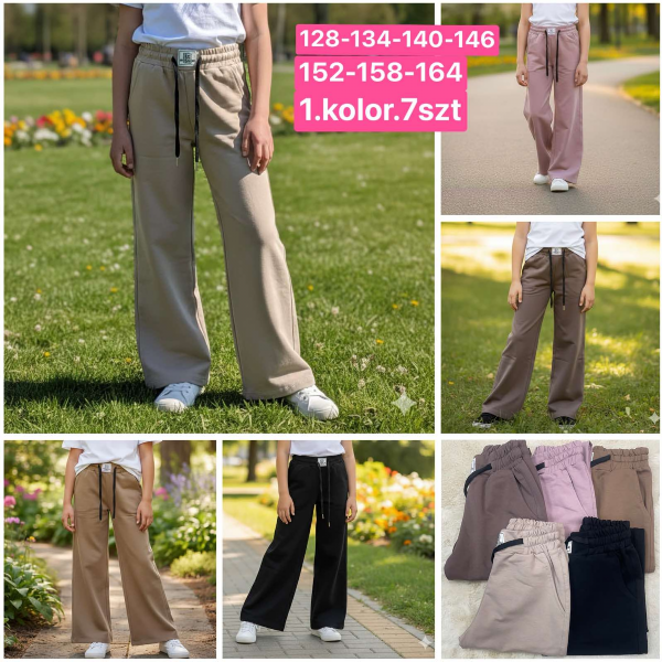 Spodnie dziewczęce Roz 128-164, 1 kolor Paczka 7 szt